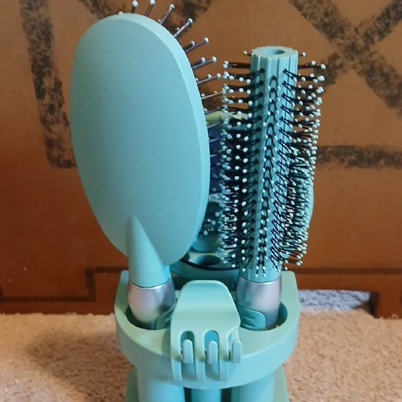 3-Piece Turquoise Hair Brush & Round Brush Set with Stand And 1 Clip - Picture 5 of 5